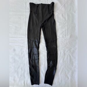 Spanx Black Faux Leather Moto Leggings, Size Small